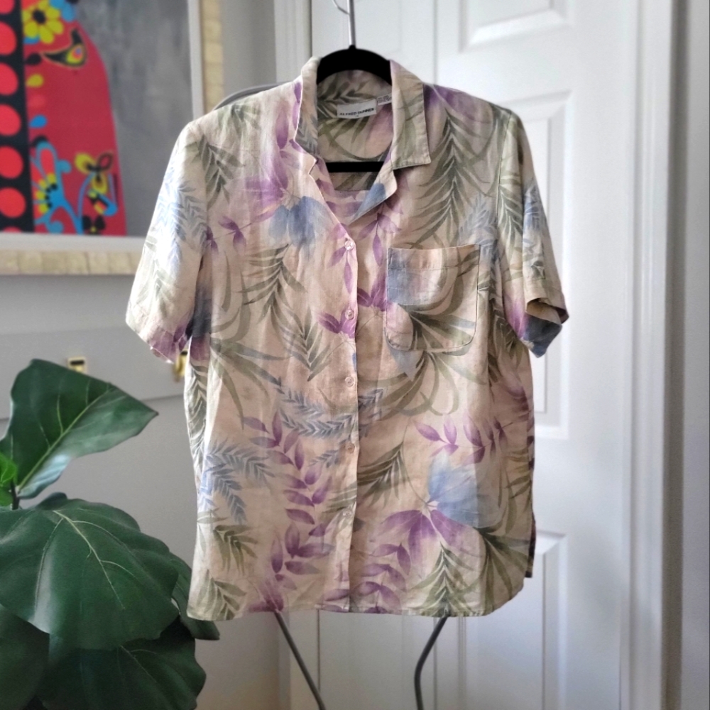 Alfred Dunner Linen Button-down Shirt - Short sleeve